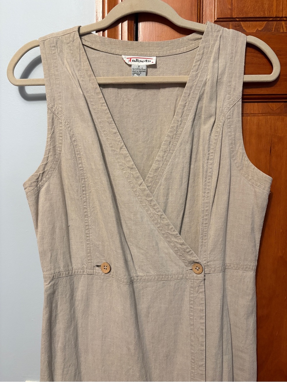 Talbots Neutral Beige Sleeveless Wrap-Front Dress